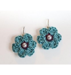 Handmade Flower Crochet Earrings for Women/Girls Gift Blue with Purple $7.79 Earrings