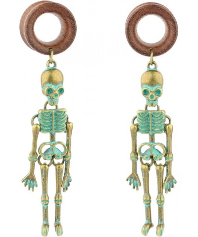 8mm-22mm Verdigris Patina Brass Skeleton Dangle Wood Ear Gauges Piercing Flesh Tunnels Plugs Statement Earrings Brown $10.44 ...