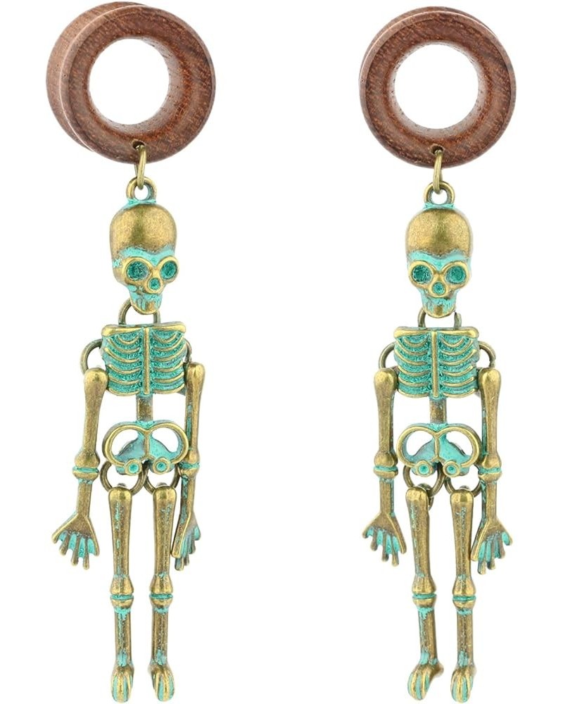 8mm-22mm Verdigris Patina Brass Skeleton Dangle Wood Ear Gauges Piercing Flesh Tunnels Plugs Statement Earrings Brown $10.44 ...