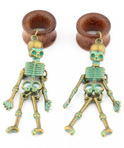 8mm-22mm Verdigris Patina Brass Skeleton Dangle Wood Ear Gauges Piercing Flesh Tunnels Plugs Statement Earrings Brown $10.44 ...