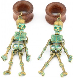 8mm-22mm Verdigris Patina Brass Skeleton Dangle Wood Ear Gauges Piercing Flesh Tunnels Plugs Statement Earrings Brown $10.44 ...