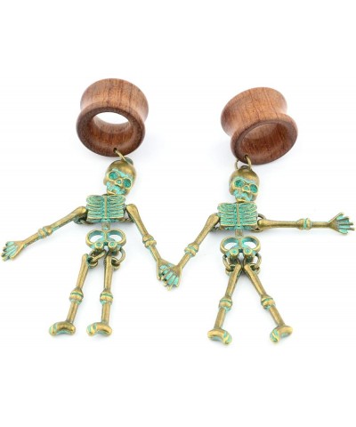 8mm-22mm Verdigris Patina Brass Skeleton Dangle Wood Ear Gauges Piercing Flesh Tunnels Plugs Statement Earrings Brown $10.44 ...