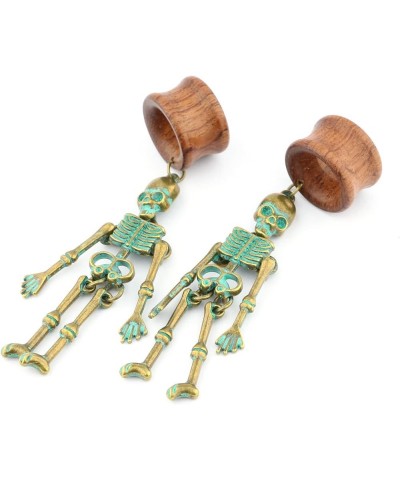 8mm-22mm Verdigris Patina Brass Skeleton Dangle Wood Ear Gauges Piercing Flesh Tunnels Plugs Statement Earrings Brown $10.44 ...