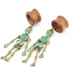 8mm-22mm Verdigris Patina Brass Skeleton Dangle Wood Ear Gauges Piercing Flesh Tunnels Plugs Statement Earrings Brown $10.44 ...