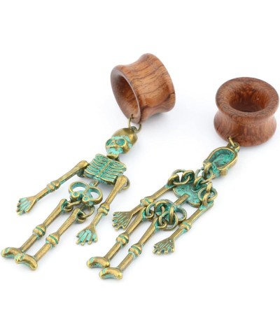 8mm-22mm Verdigris Patina Brass Skeleton Dangle Wood Ear Gauges Piercing Flesh Tunnels Plugs Statement Earrings Brown $10.44 ...