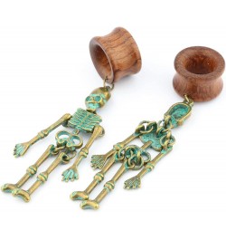 8mm-22mm Verdigris Patina Brass Skeleton Dangle Wood Ear Gauges Piercing Flesh Tunnels Plugs Statement Earrings Brown $10.44 ...