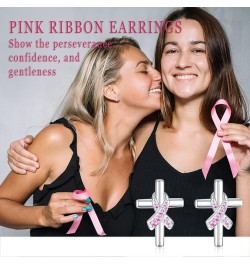 Breast Cancer Awareness Earrings Necklace for Women: Sterling Silver Pink Ribbon Jewelry Strength Gifts for Cancers Survivor ...