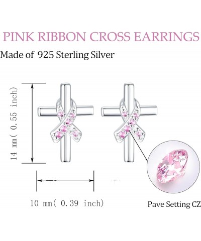 Breast Cancer Awareness Earrings Necklace for Women: Sterling Silver Pink Ribbon Jewelry Strength Gifts for Cancers Survivor ...