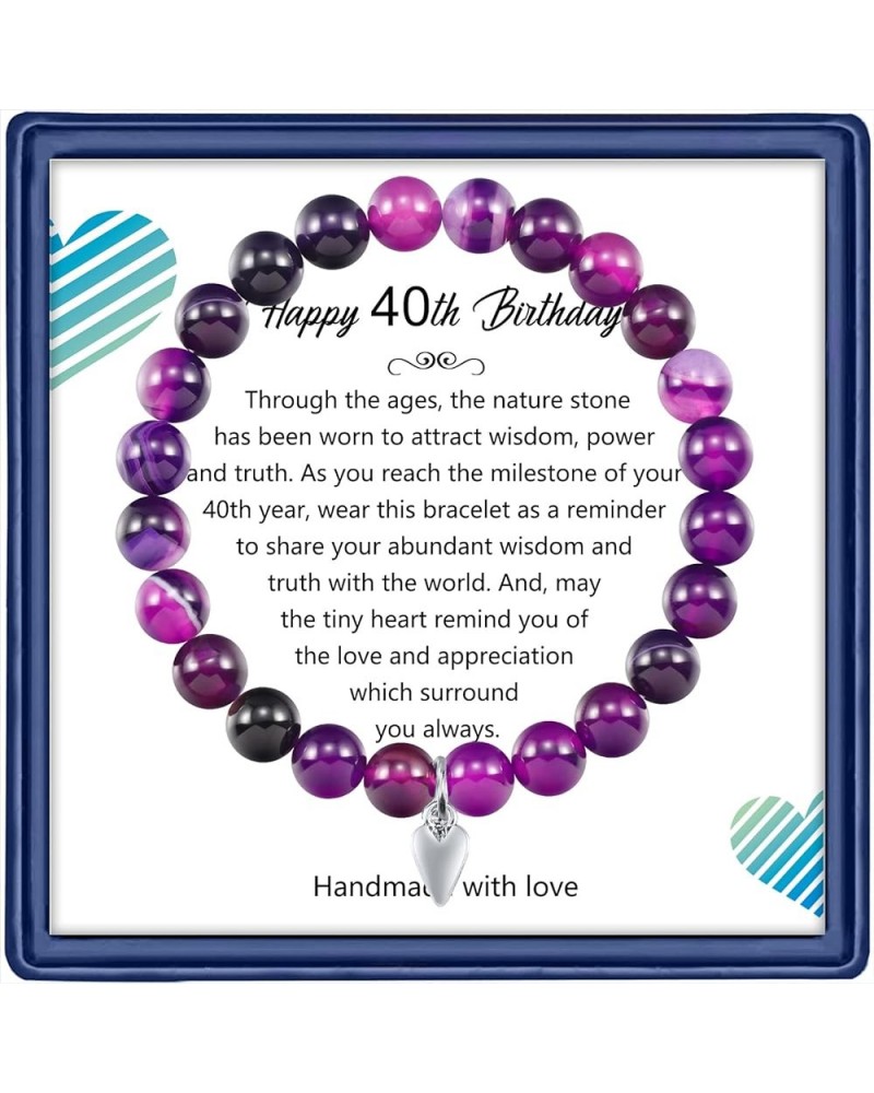 40th Birthday Gifts for Women Men, Amethyst Beads Birthday Bracelet for Woman Truning 40 Years Old Jewelry Gift for Women Men...