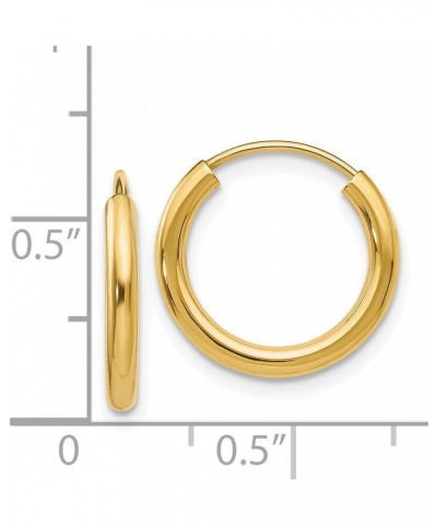 14K Yellow Gold Polished Round Endless 2mm Hoop Earrings (Approximate Measurements 12mm x 12mm) $44.71 Earrings