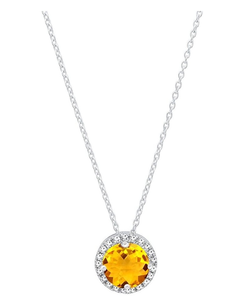 14K 5 MM Round Gemstone & Diamond Ladies Halo Pendant (Silver Chain Included), White Gold Citrine $111.39 Necklaces