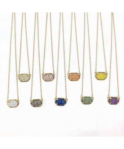 14K Yellow Gold Oval Druzy Necklace Pendant Druzy Necklaces for Women Pendants Light Blue druzy jewelry necklace Druzy Neckla...