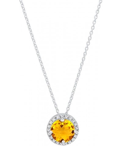 14K 5 MM Round Gemstone & Diamond Ladies Halo Pendant (Silver Chain Included), White Gold Citrine $111.39 Necklaces