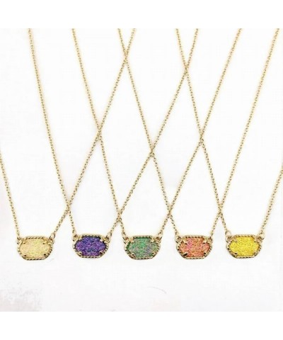 14K Yellow Gold Oval Druzy Necklace Pendant Druzy Necklaces for Women Pendants Light Blue druzy jewelry necklace Druzy Neckla...