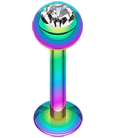 Blackline PVD Gem Ball Steel Labret 16 GA, Length: 8mm, Ball: 3mm, Rainbow/Clear $9.85 Body Jewelry