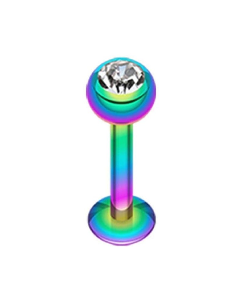 Blackline PVD Gem Ball Steel Labret 16 GA, Length: 8mm, Ball: 3mm, Rainbow/Clear $9.85 Body Jewelry