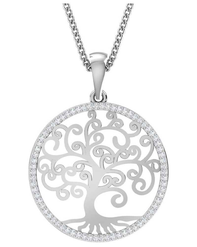 0.21 Ct Tw Natural Diamond Tree Of Life Round Shape Pendant 18" Necklace In 925 Sterling Silver For Women | Gift Box Included...