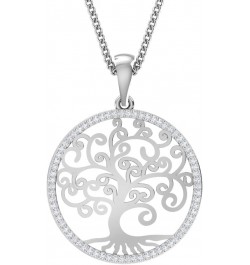 0.21 Ct Tw Natural Diamond Tree Of Life Round Shape Pendant 18" Necklace In 925 Sterling Silver For Women | Gift Box Included...