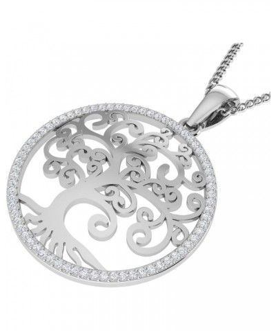 0.21 Ct Tw Natural Diamond Tree Of Life Round Shape Pendant 18" Necklace In 925 Sterling Silver For Women | Gift Box Included...