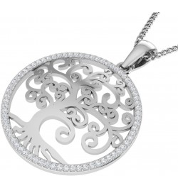 0.21 Ct Tw Natural Diamond Tree Of Life Round Shape Pendant 18" Necklace In 925 Sterling Silver For Women | Gift Box Included...