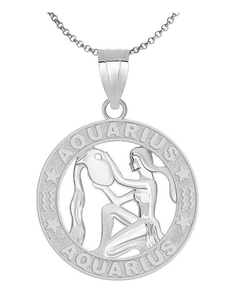 Sterling Silver Zodiac Sun Sign Symbol Unisex Men Women Jewlery Pendant With Chain 18.0 Inches Aquarius $20.57 Necklaces