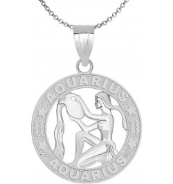 Sterling Silver Zodiac Sun Sign Symbol Unisex Men Women Jewlery Pendant With Chain 18.0 Inches Aquarius $20.57 Necklaces