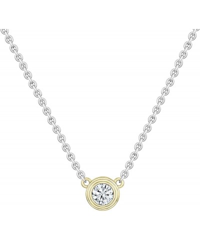 1/4 Carat Round Solitaire Lab Grown White Diamond Bezel Set Pendant Necklace with 18 inch Chain for Women in 10K Gold Silver ...