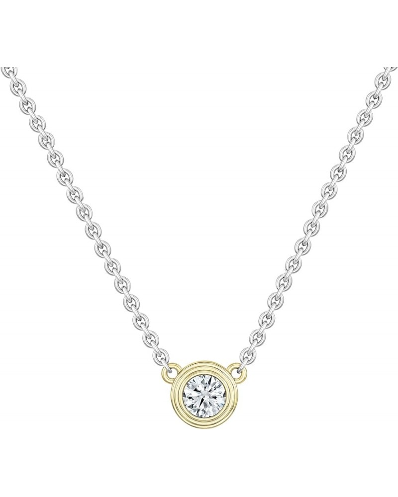 1/4 Carat Round Solitaire Lab Grown White Diamond Bezel Set Pendant Necklace with 18 inch Chain for Women in 10K Gold Silver ...