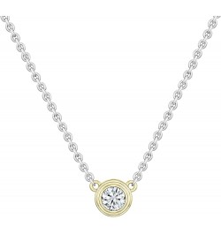 1/4 Carat Round Solitaire Lab Grown White Diamond Bezel Set Pendant Necklace with 18 inch Chain for Women in 10K Gold Silver ...