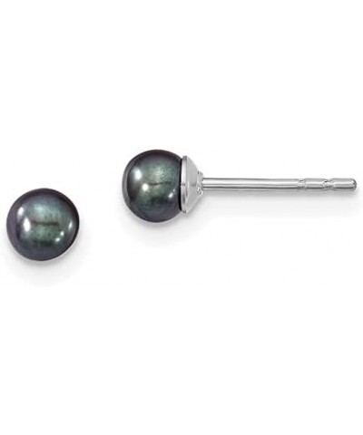 925 Sterling Silver 3-4mm Black FW Cultured Round Pearl Stud Earrings $17.49 Earrings