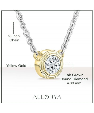 1/4 Carat Round Solitaire Lab Grown White Diamond Bezel Set Pendant Necklace with 18 inch Chain for Women in 10K Gold Silver ...