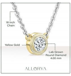 1/4 Carat Round Solitaire Lab Grown White Diamond Bezel Set Pendant Necklace with 18 inch Chain for Women in 10K Gold Silver ...