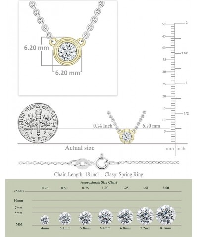 1/4 Carat Round Solitaire Lab Grown White Diamond Bezel Set Pendant Necklace with 18 inch Chain for Women in 10K Gold Silver ...