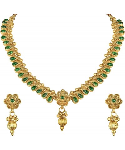 Bollywood Fashion Faux Stone Wedding Necklace Big Earrings Indian Fashion Jewelry Set For Women Green-4 $12.71 Jewelry Sets