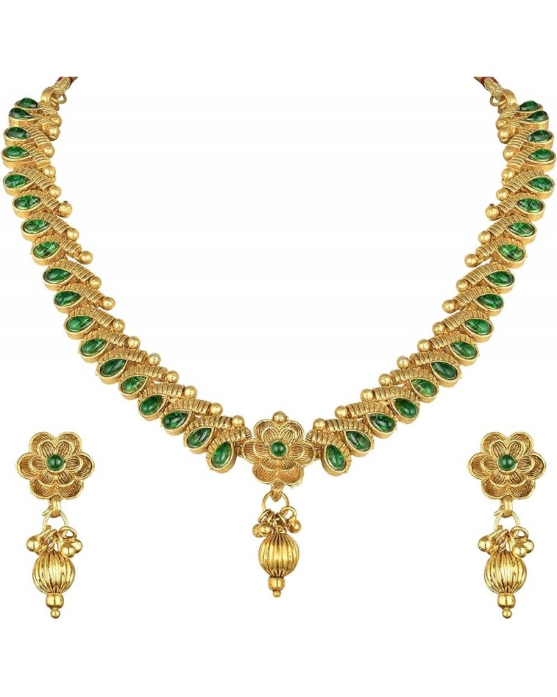 Bollywood Fashion Faux Stone Wedding Necklace Big Earrings Indian Fashion Jewelry Set For Women Green-4 $12.71 Jewelry Sets