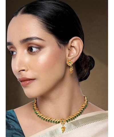 Bollywood Fashion Faux Stone Wedding Necklace Big Earrings Indian Fashion Jewelry Set For Women Green-4 $12.71 Jewelry Sets