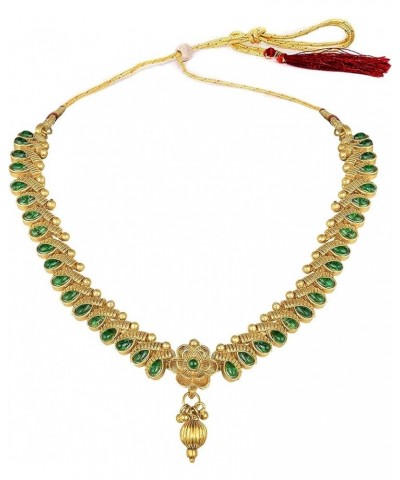 Bollywood Fashion Faux Stone Wedding Necklace Big Earrings Indian Fashion Jewelry Set For Women Green-4 $12.71 Jewelry Sets