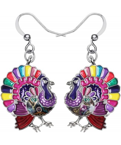 Cute Thanksgiving Turkey Chicken Earrings For Women kid Girl Festival Jewelry Gifts Magenta $9.59 Earrings