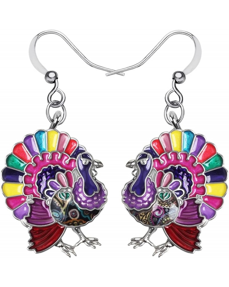 Cute Thanksgiving Turkey Chicken Earrings For Women kid Girl Festival Jewelry Gifts Magenta $9.59 Earrings