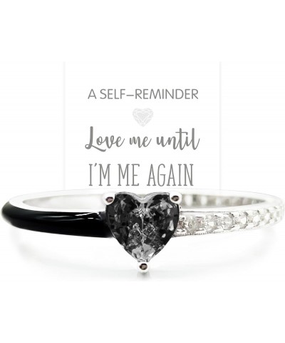 Love Me Until I'M Me Again Black Heart-Cut Half Enamel Ring, Heart Rings Self-Love Ring Gift, Jewelry Birthday Gifts for Wome...