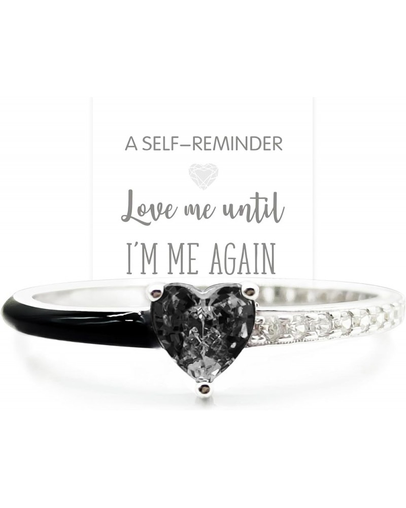 Love Me Until I'M Me Again Black Heart-Cut Half Enamel Ring, Heart Rings Self-Love Ring Gift, Jewelry Birthday Gifts for Wome...