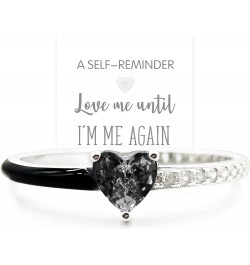 Love Me Until I'M Me Again Black Heart-Cut Half Enamel Ring, Heart Rings Self-Love Ring Gift, Jewelry Birthday Gifts for Wome...