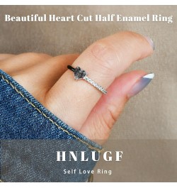 Love Me Until I'M Me Again Black Heart-Cut Half Enamel Ring, Heart Rings Self-Love Ring Gift, Jewelry Birthday Gifts for Wome...