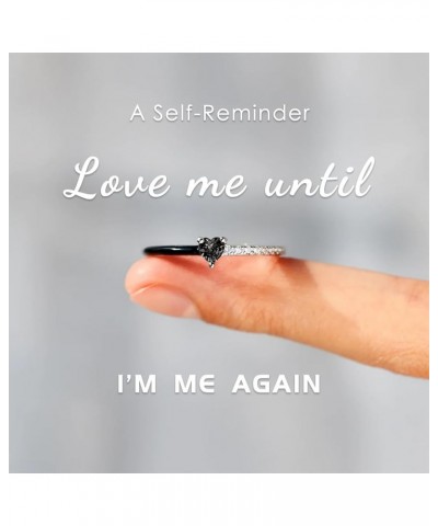 Love Me Until I'M Me Again Black Heart-Cut Half Enamel Ring, Heart Rings Self-Love Ring Gift, Jewelry Birthday Gifts for Wome...