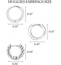 3 Pairs 925 Sterling Silver Small Huggie Hoop Earrings for Women, Hypoallergenic Cubic Zirconia Hoops Huggie Earrings, Twiste...