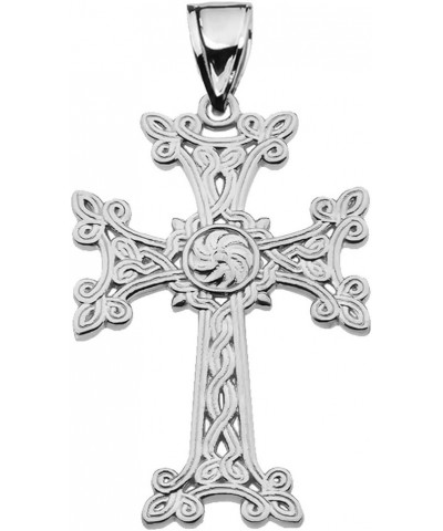 Middle Eastern Jewelry Sterling Silver Eternity Khachkar Armenian Cross Pendant Necklace (Large) $21.84 Necklaces