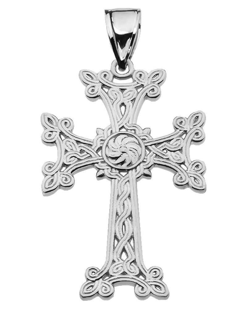 Middle Eastern Jewelry Sterling Silver Eternity Khachkar Armenian Cross Pendant Necklace (Large) $21.84 Necklaces