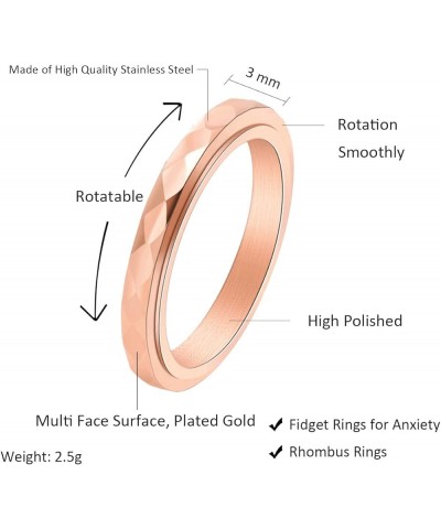 3mm Titanium Steel Anxiety Rings for Women Men Multi-faceted Wedding Band Fidget Rings for Anxiety for Women Rhombus Spinner ...