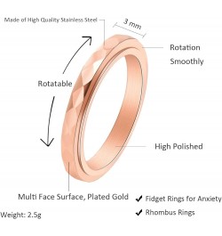 3mm Titanium Steel Anxiety Rings for Women Men Multi-faceted Wedding Band Fidget Rings for Anxiety for Women Rhombus Spinner ...