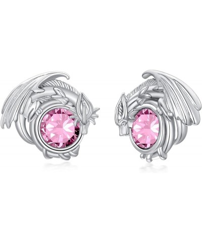 Dragon Earrings Sterling Silver Stud Hypoallergenic Birthstone Crystal Dragon Earrings for Women Girl 10-Oct $18.47 Earrings